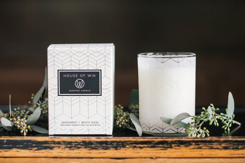 BERGAMOT + WHITE ROSE SCENTED CANDLE